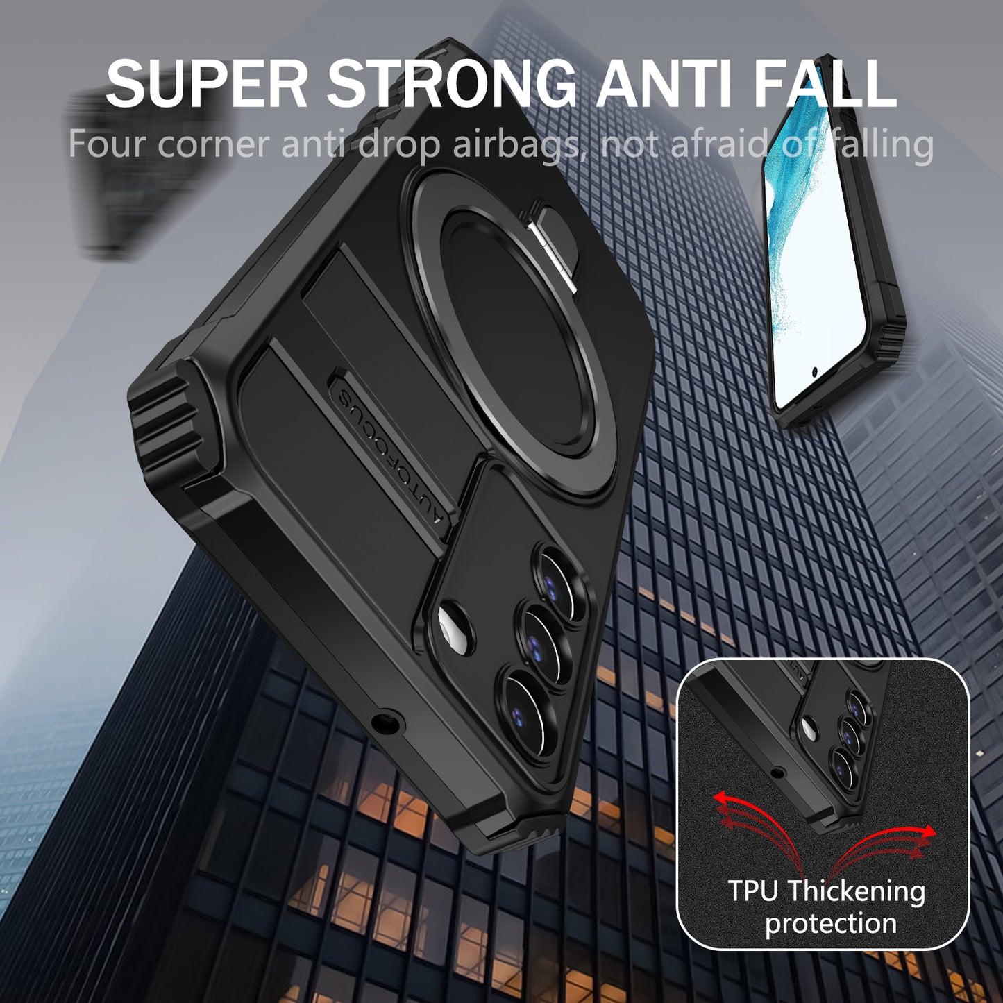 Uniqkart for Samsung Galaxy S22+ 5G Magnetic Phone Case Kickstand PC+TPU Anti-Scratch Cover - Black