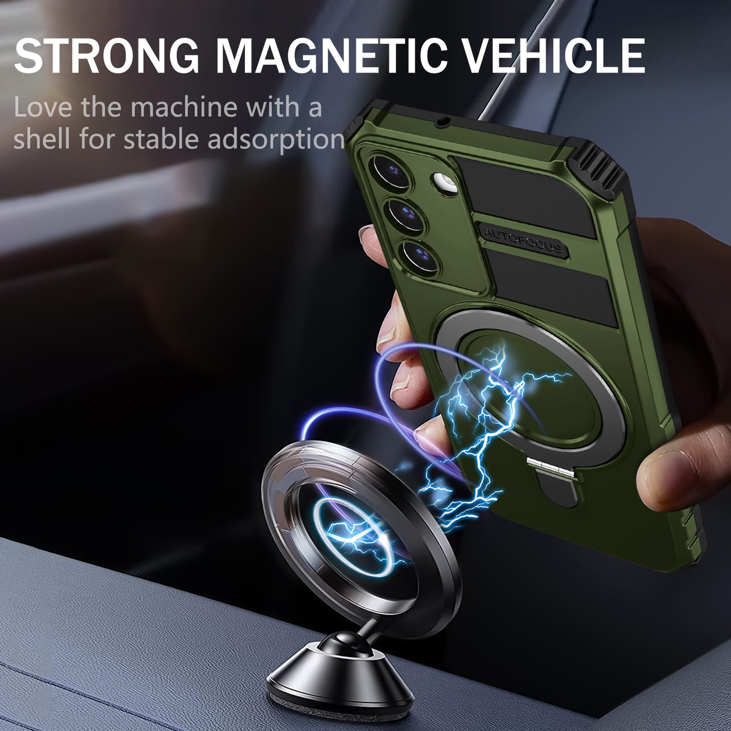 Uniqkart for Samsung Galaxy S22+ 5G Magnetic Phone Case Kickstand PC+TPU Anti-Scratch Cover - Green
