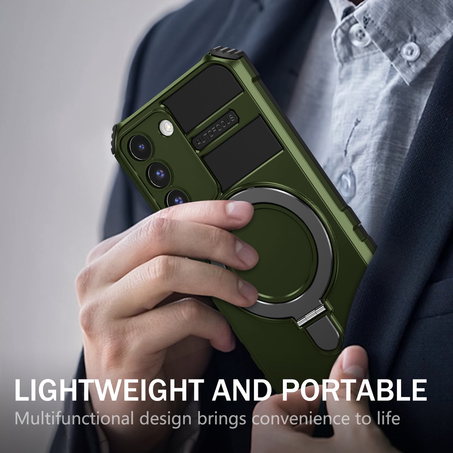 Uniqkart for Samsung Galaxy S22+ 5G Magnetic Phone Case Kickstand PC+TPU Anti-Scratch Cover - Green