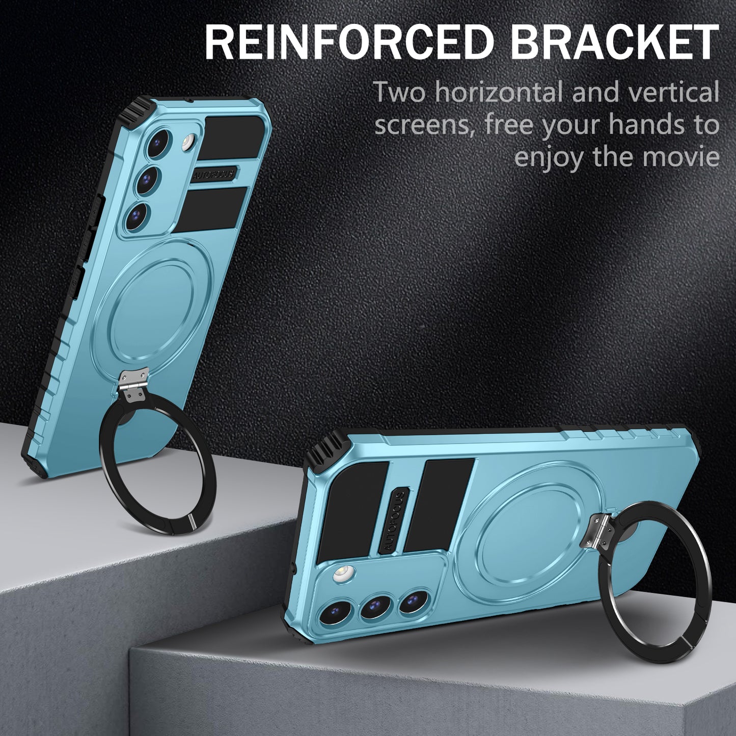 Uniqkart for Samsung Galaxy S22+ 5G Magnetic Phone Case Kickstand PC+TPU Anti-Scratch Cover - Baby Blue