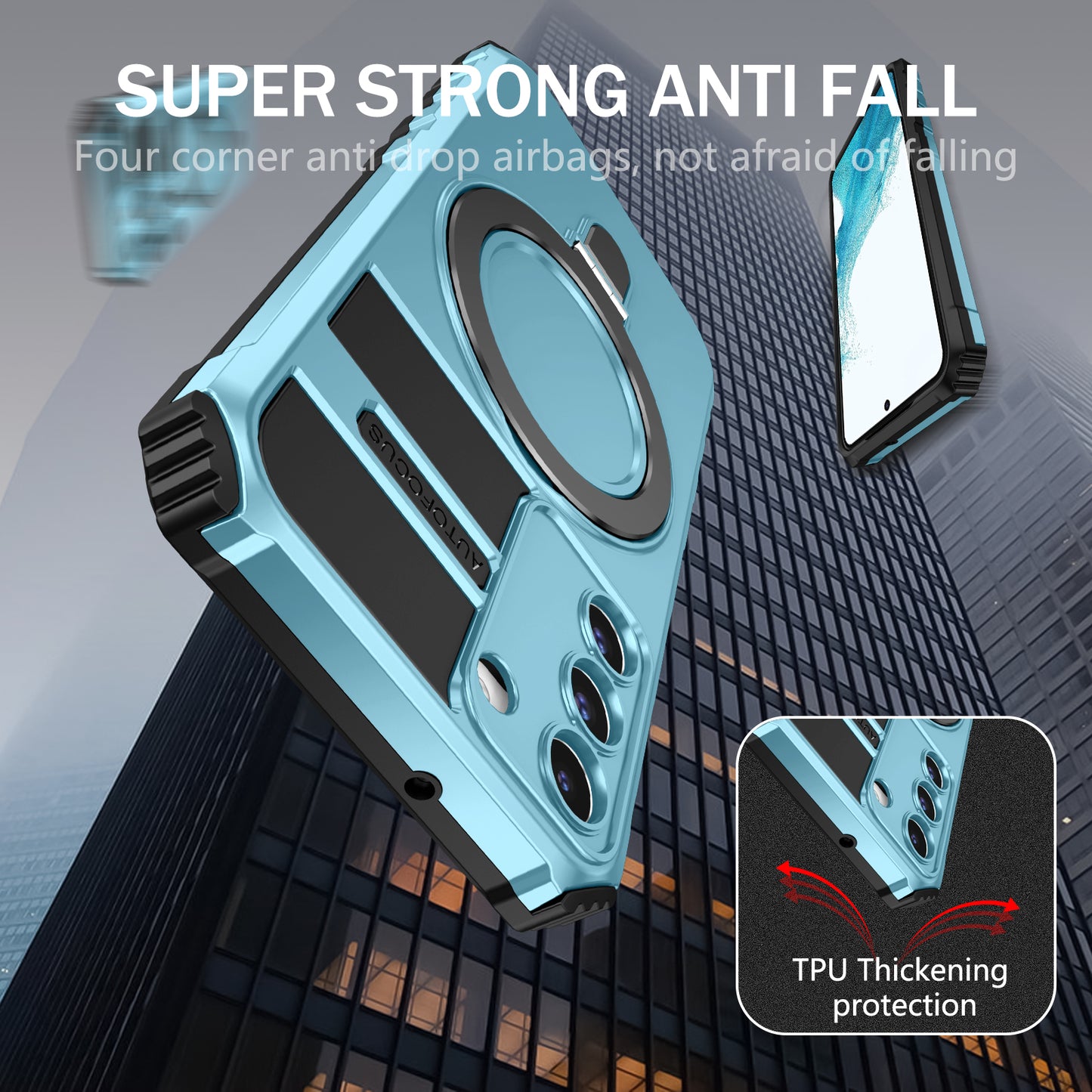Uniqkart for Samsung Galaxy S22+ 5G Magnetic Phone Case Kickstand PC+TPU Anti-Scratch Cover - Baby Blue