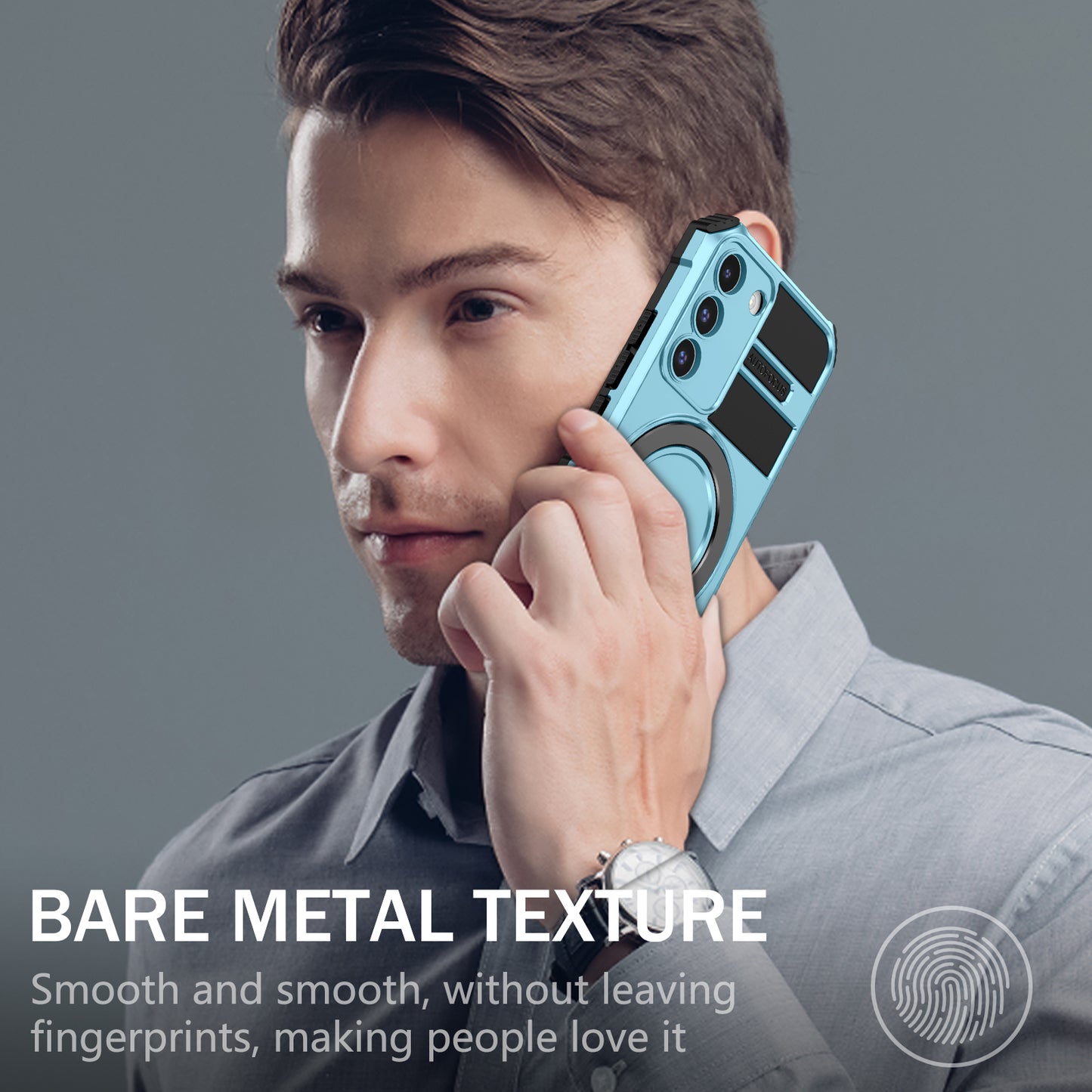 Uniqkart for Samsung Galaxy S22+ 5G Magnetic Phone Case Kickstand PC+TPU Anti-Scratch Cover - Baby Blue