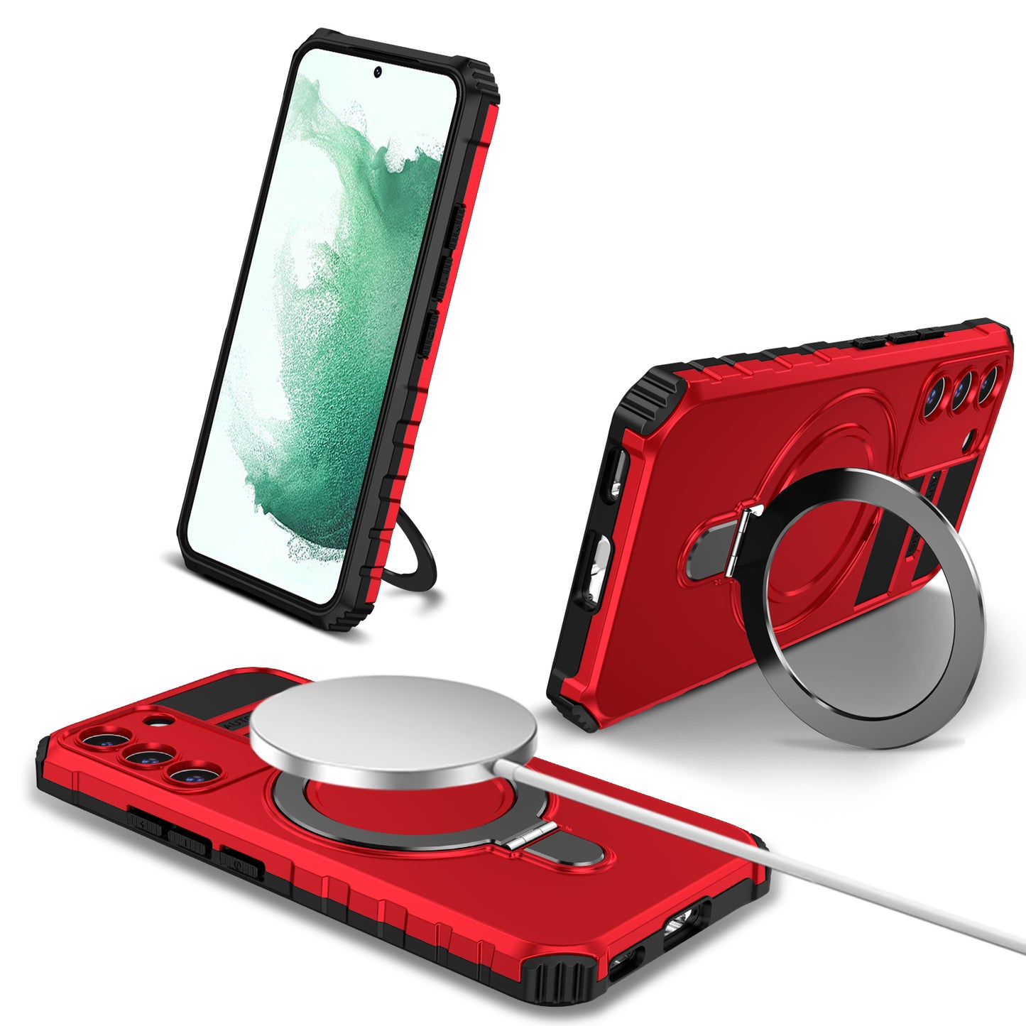 Uniqkart for Samsung Galaxy S22+ 5G Magnetic Phone Case Kickstand PC+TPU Anti-Scratch Cover - Red