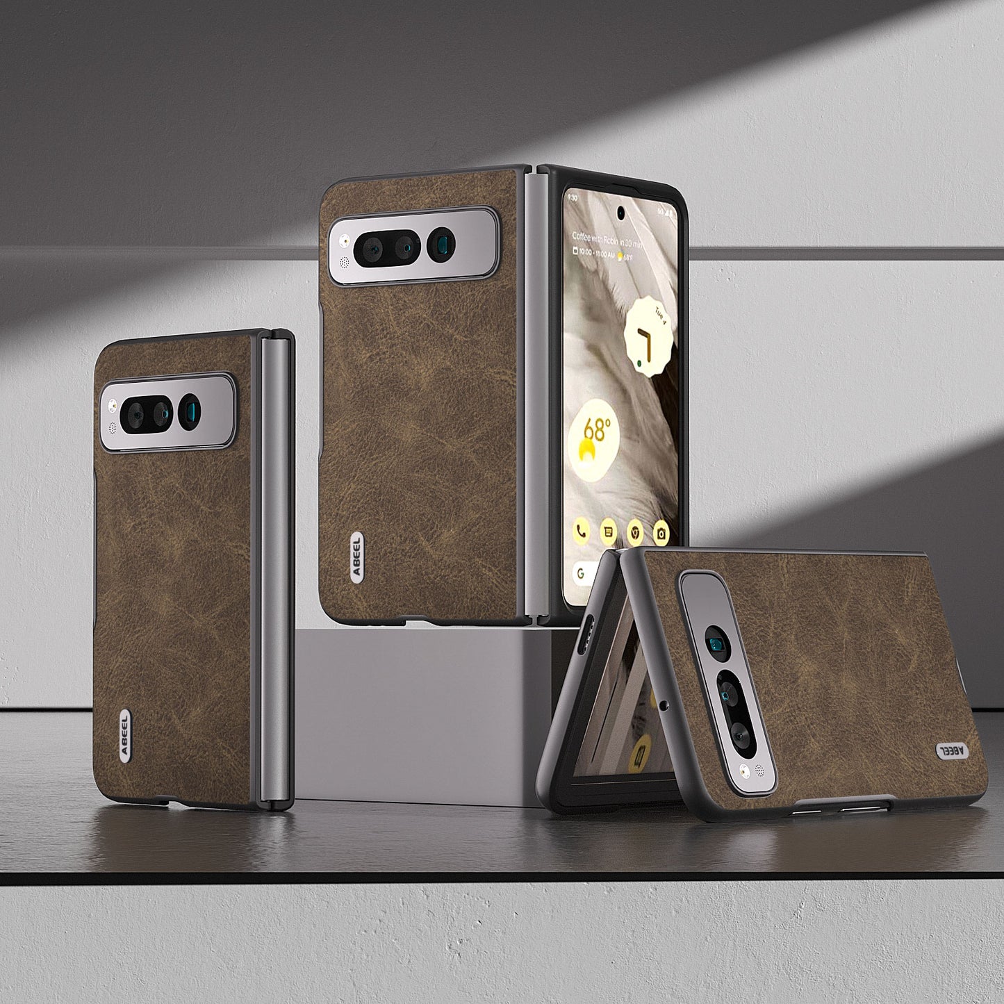 Uniqkart for Google Pixel Fold Shockproof Cover PU Leather + PC Litchi Texture Phone Case - Khaki