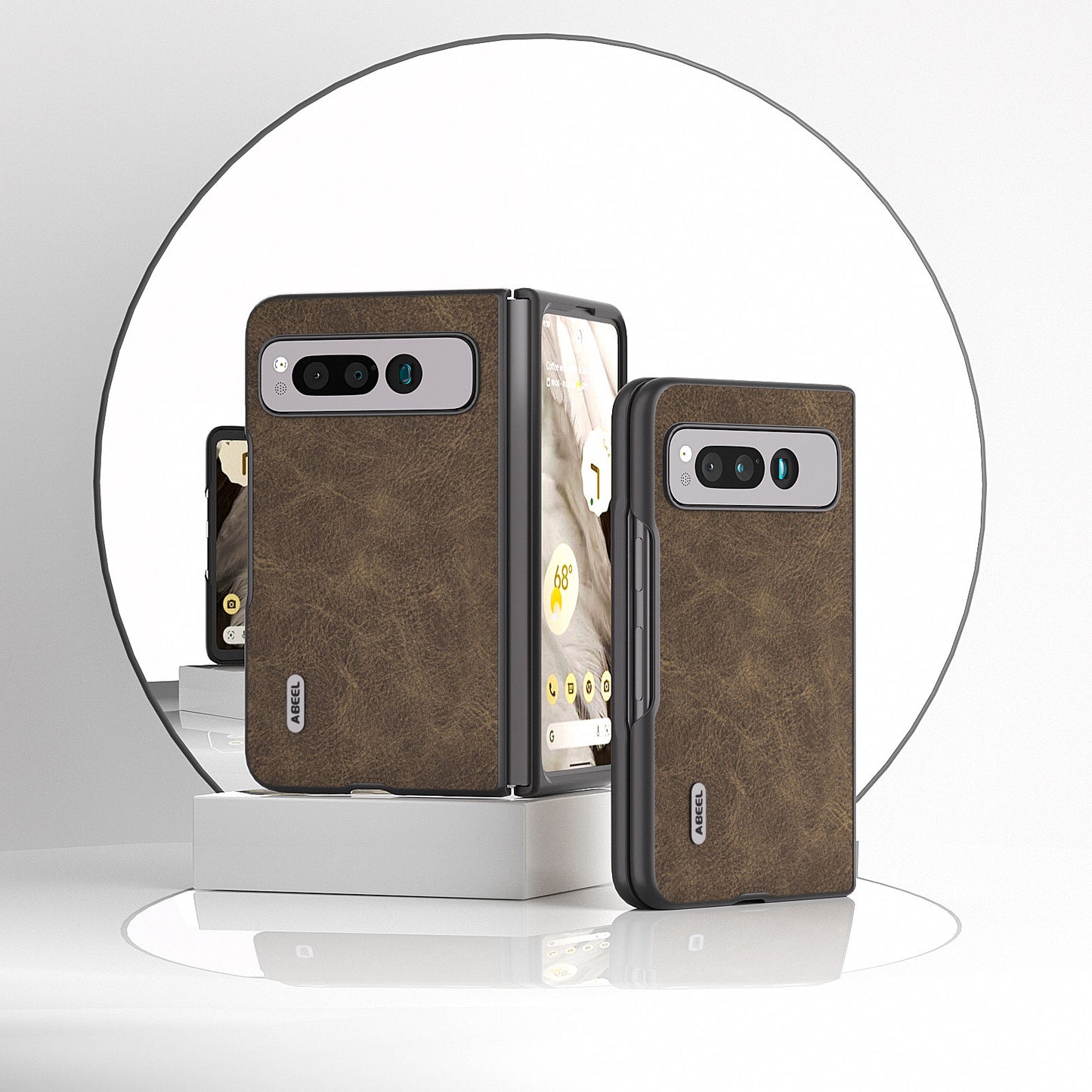 Uniqkart for Google Pixel Fold Shockproof Cover PU Leather + PC Litchi Texture Phone Case - Khaki