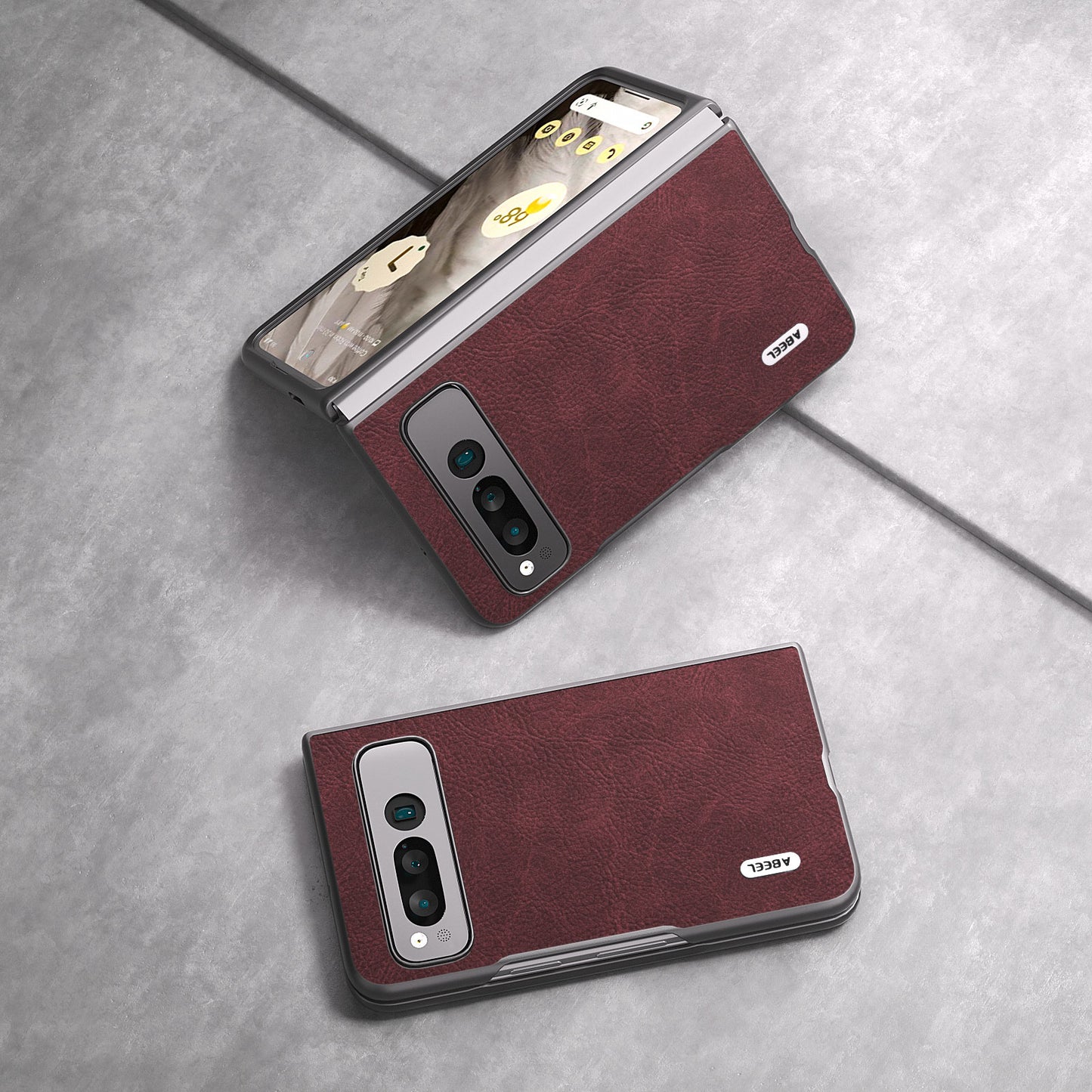 Uniqkart for Google Pixel Fold Shockproof Cover PU Leather + PC Litchi Texture Phone Case - Purplish Red