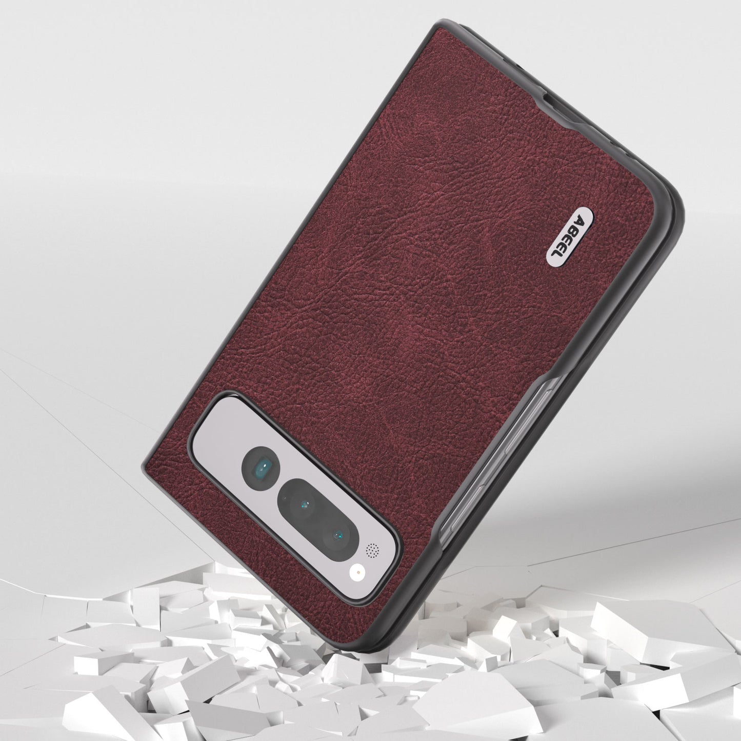 Uniqkart for Google Pixel Fold Shockproof Cover PU Leather + PC Litchi Texture Phone Case - Purplish Red