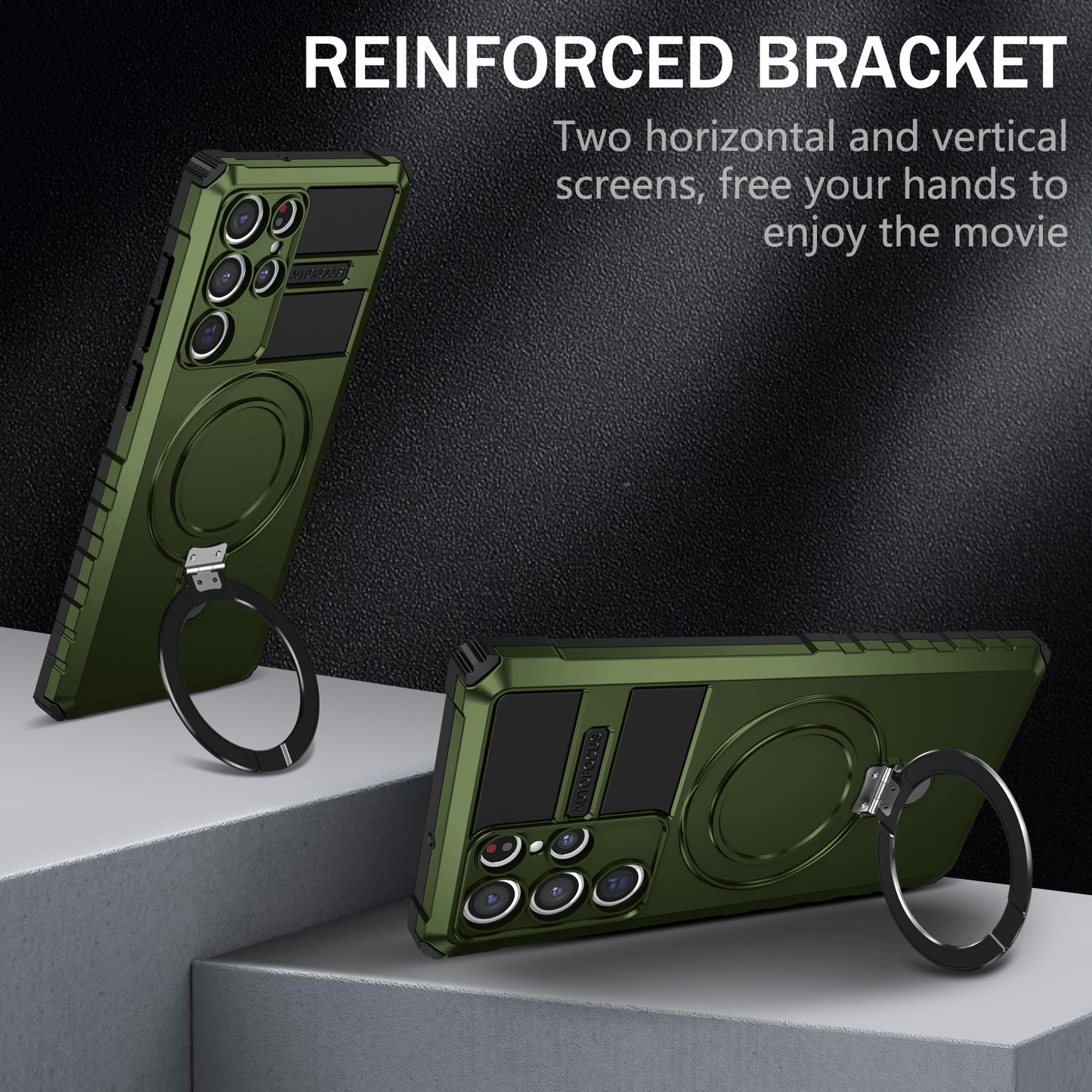 Uniqkart for Samsung Galaxy S22 Ultra 5G PC+TPU Shockproof Case Magnetic Phone Cover with Ring Kickstand - Green