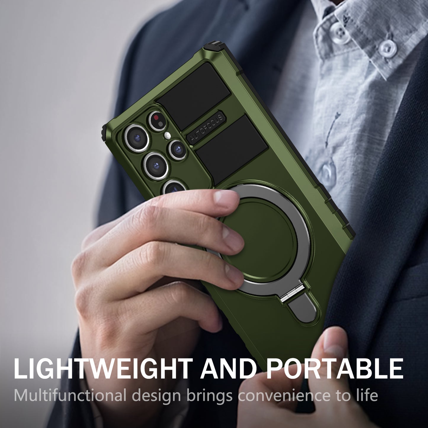 Uniqkart for Samsung Galaxy S22 Ultra 5G PC+TPU Shockproof Case Magnetic Phone Cover with Ring Kickstand - Green