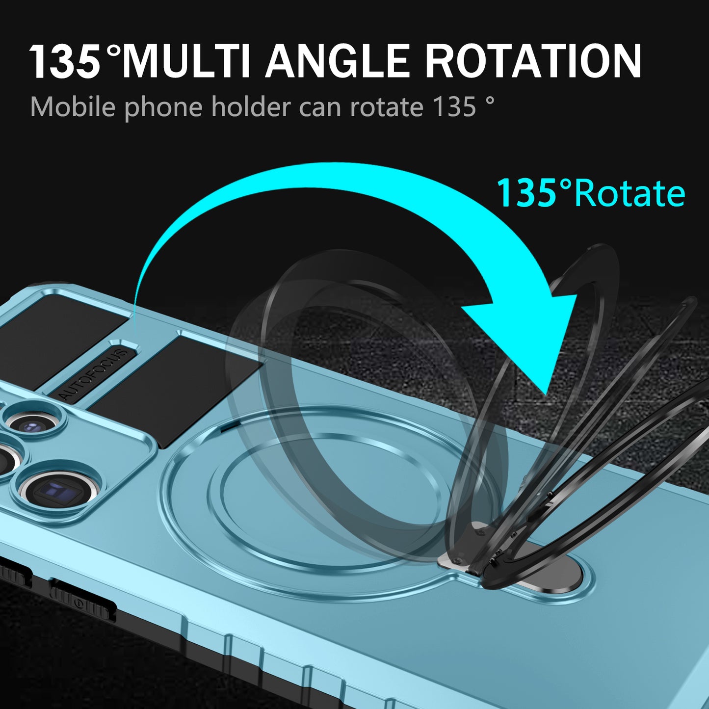 Uniqkart for Samsung Galaxy S22 Ultra 5G PC+TPU Shockproof Case Magnetic Phone Cover with Ring Kickstand - Baby Blue