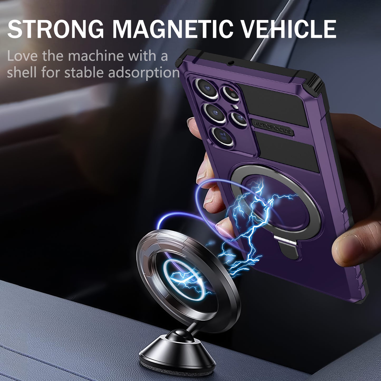 Uniqkart for Samsung Galaxy S22 Ultra 5G PC+TPU Shockproof Case Magnetic Phone Cover with Ring Kickstand - Purple