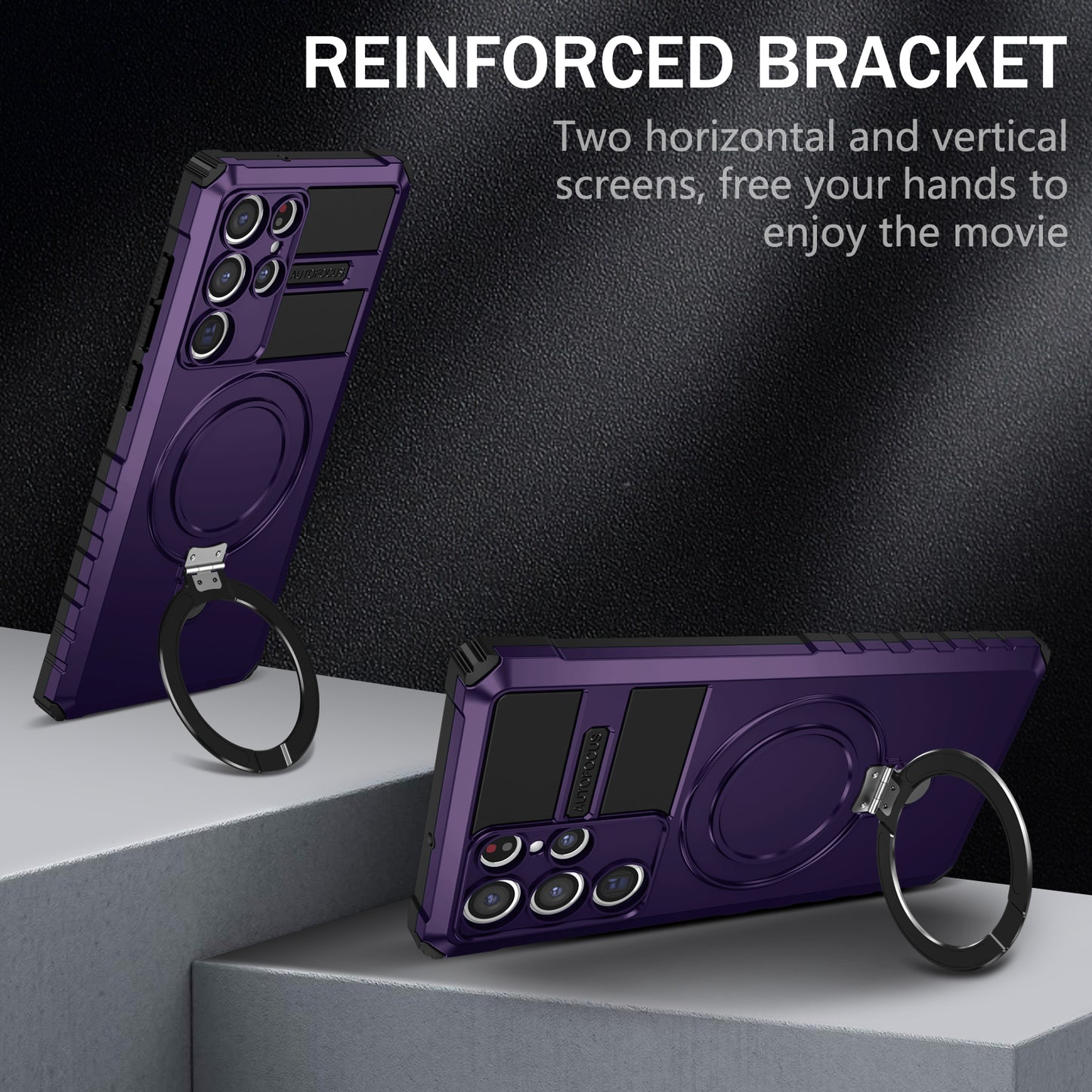 Uniqkart for Samsung Galaxy S22 Ultra 5G PC+TPU Shockproof Case Magnetic Phone Cover with Ring Kickstand - Purple