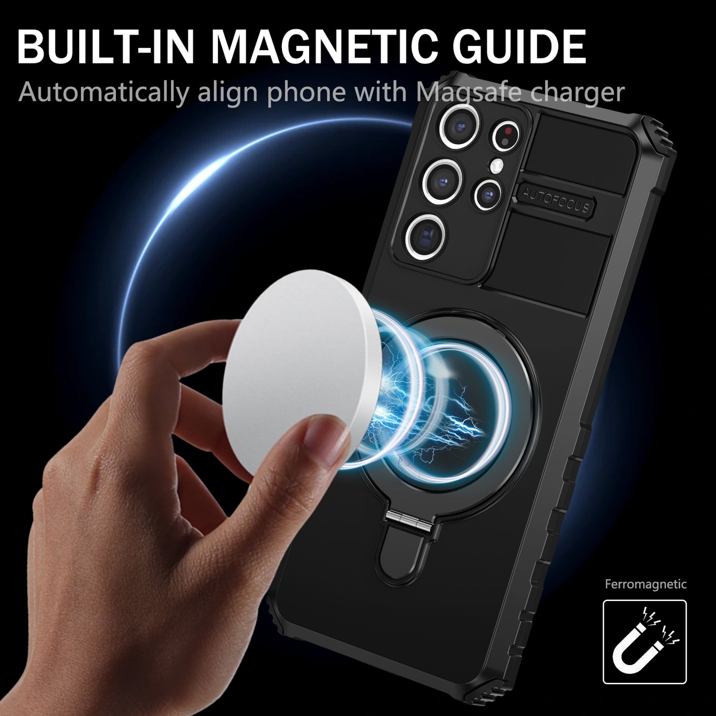 Uniqkart for Samsung Galaxy S21 Ultra 5G Magnetic Kickstand Case PC+TPU Scratch Resistant Phone Cover - Black
