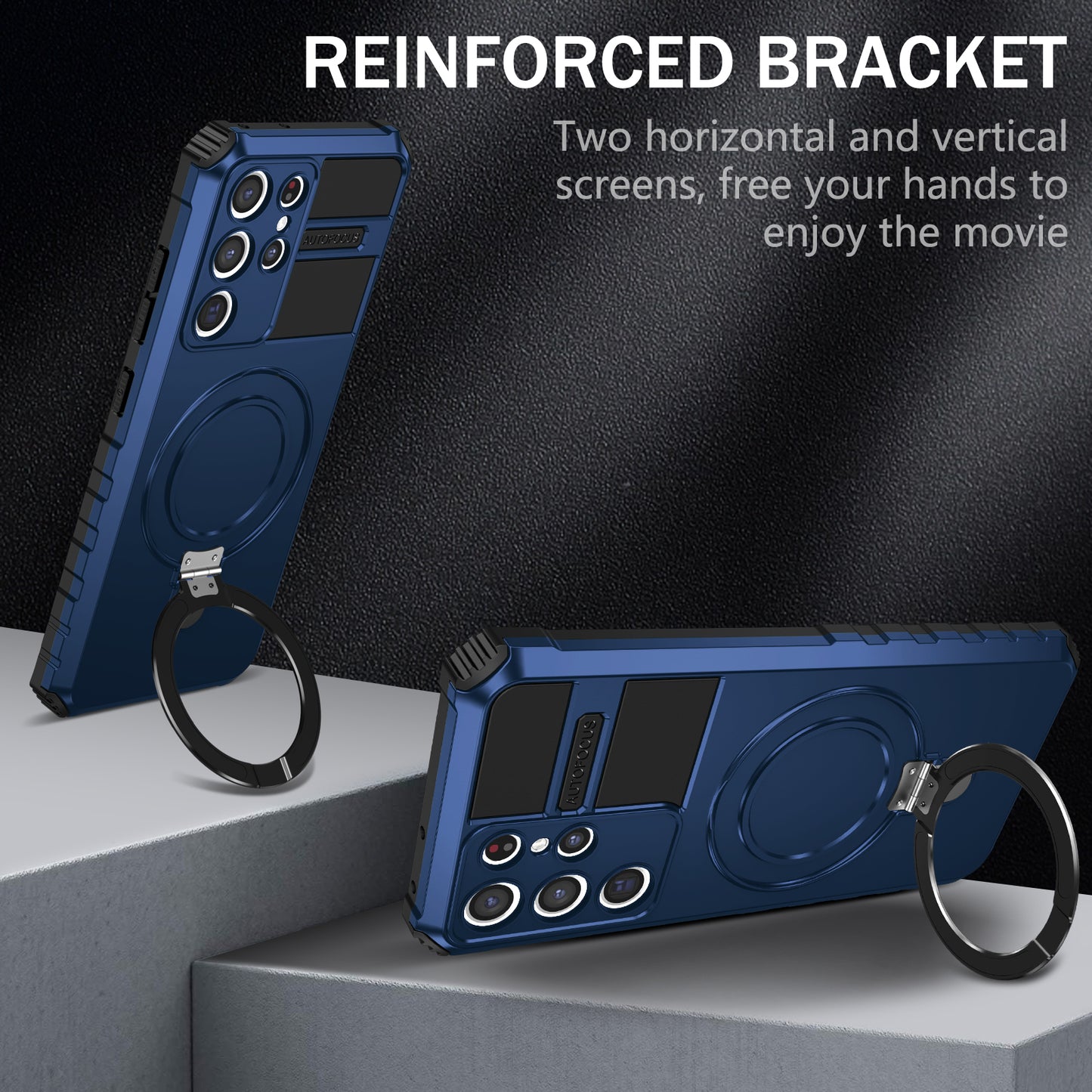 Uniqkart for Samsung Galaxy S21 Ultra 5G Magnetic Kickstand Case PC+TPU Scratch Resistant Phone Cover - Blue