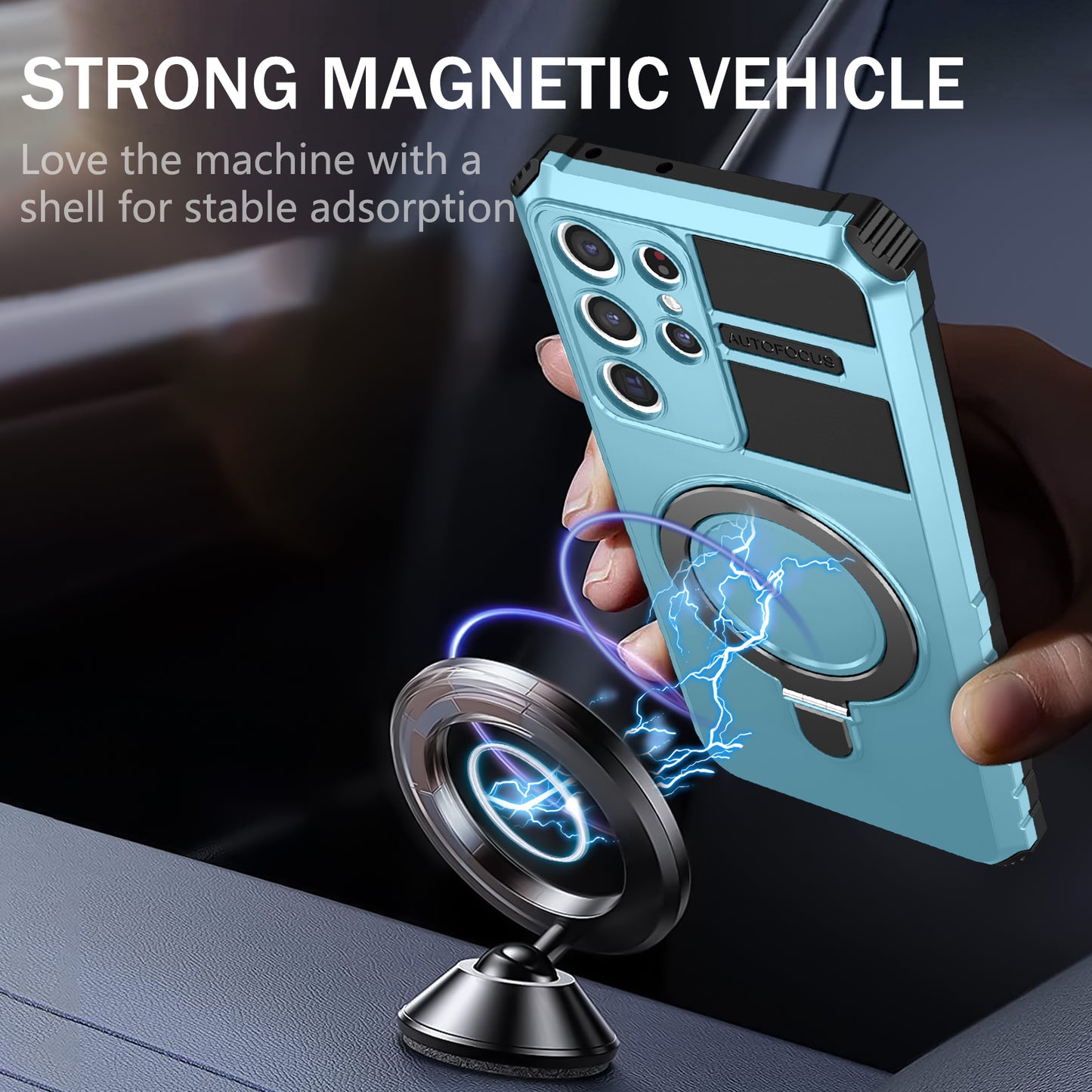 Uniqkart for Samsung Galaxy S21 Ultra 5G Magnetic Kickstand Case PC+TPU Scratch Resistant Phone Cover - Baby Blue