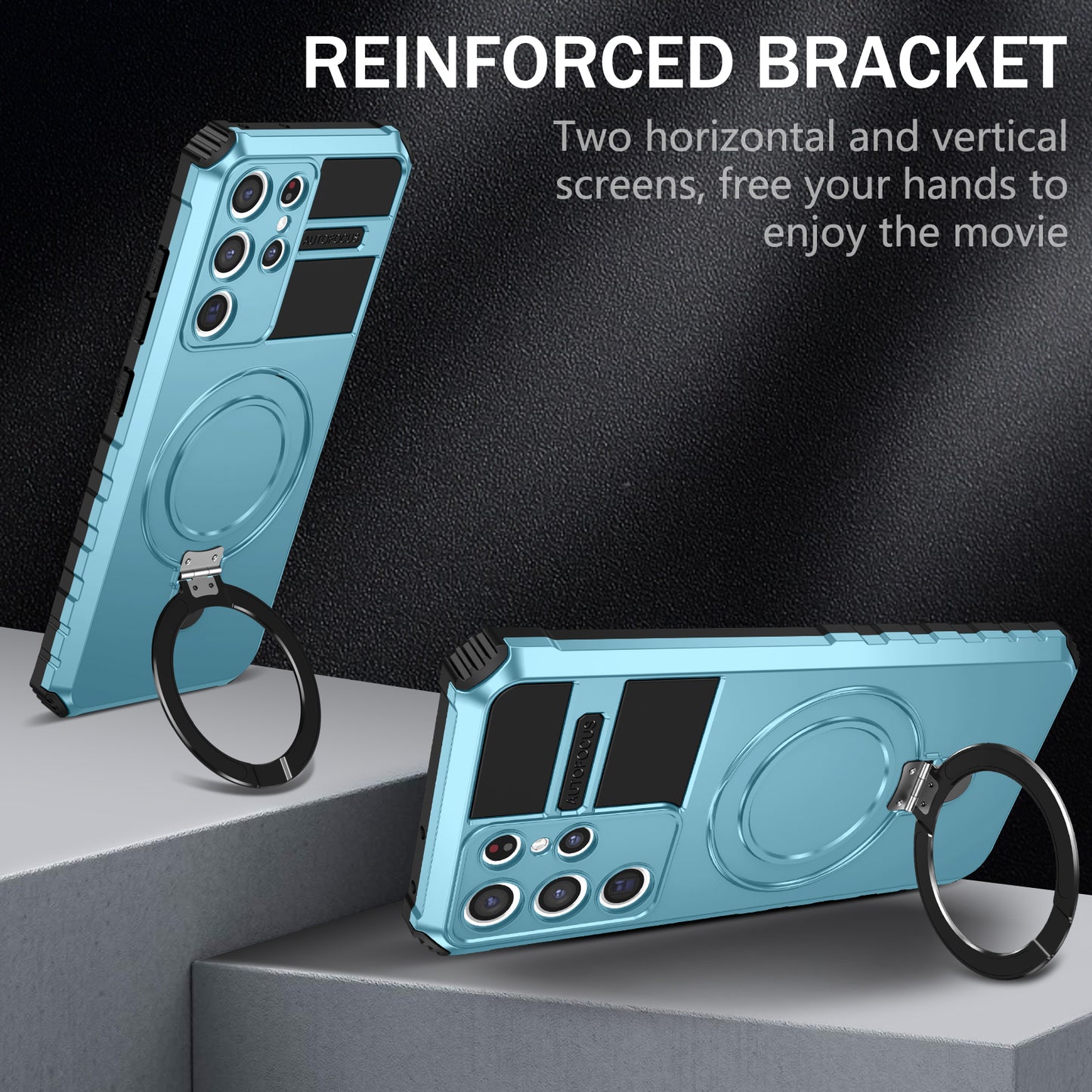 Uniqkart for Samsung Galaxy S21 Ultra 5G Magnetic Kickstand Case PC+TPU Scratch Resistant Phone Cover - Baby Blue