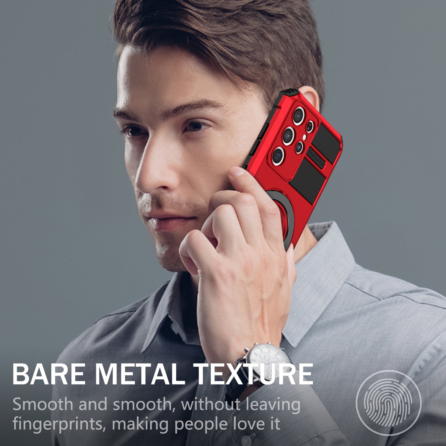 Uniqkart for Samsung Galaxy S21 Ultra 5G Magnetic Kickstand Case PC+TPU Scratch Resistant Phone Cover - Red