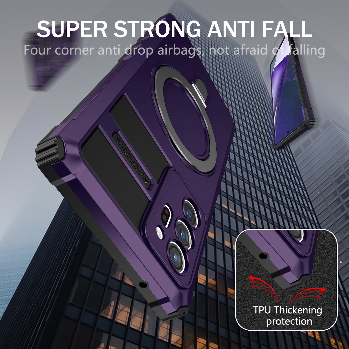 Magnetic Phone Case for Samsung Galaxy Note20 Ultra / Note20 Ultra 5G , Shockproof PC+TPU Kickstand Cover - Purple