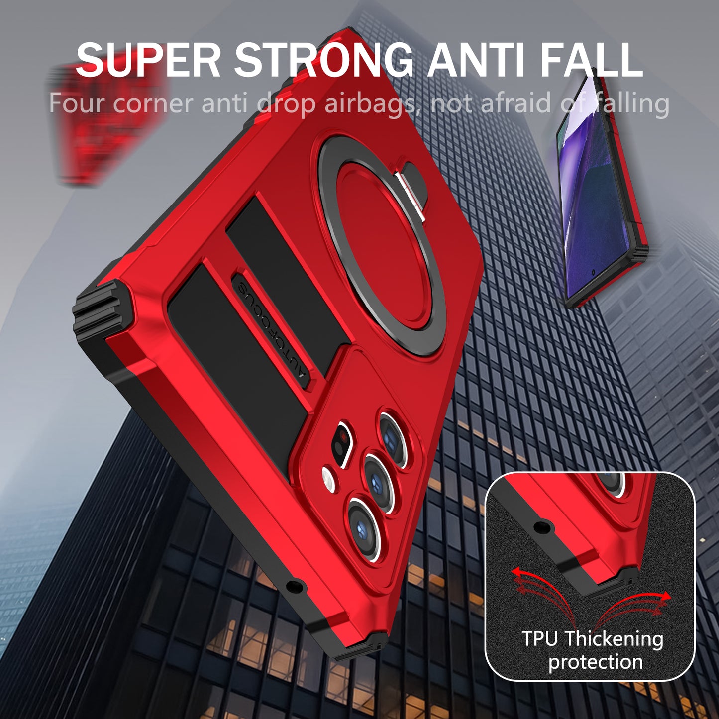Magnetic Phone Case for Samsung Galaxy Note20 Ultra / Note20 Ultra 5G , Shockproof PC+TPU Kickstand Cover - Red