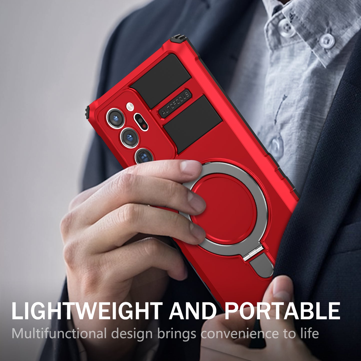 Magnetic Phone Case for Samsung Galaxy Note20 Ultra / Note20 Ultra 5G , Shockproof PC+TPU Kickstand Cover - Red