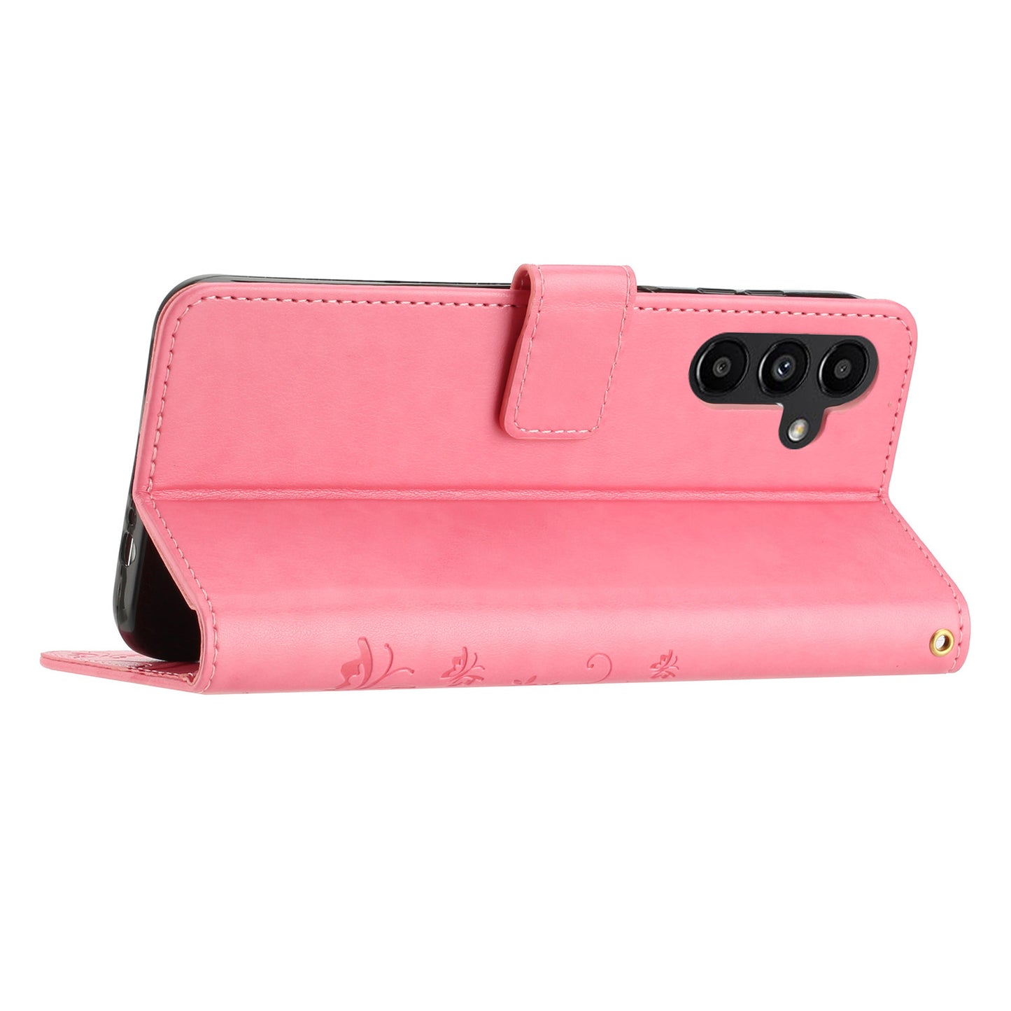 Uniqkart for Samsung Galaxy M14 5G Imprinted Butterflies PU Leather Phone Case Wallet Cover Stand with Strap - Pink