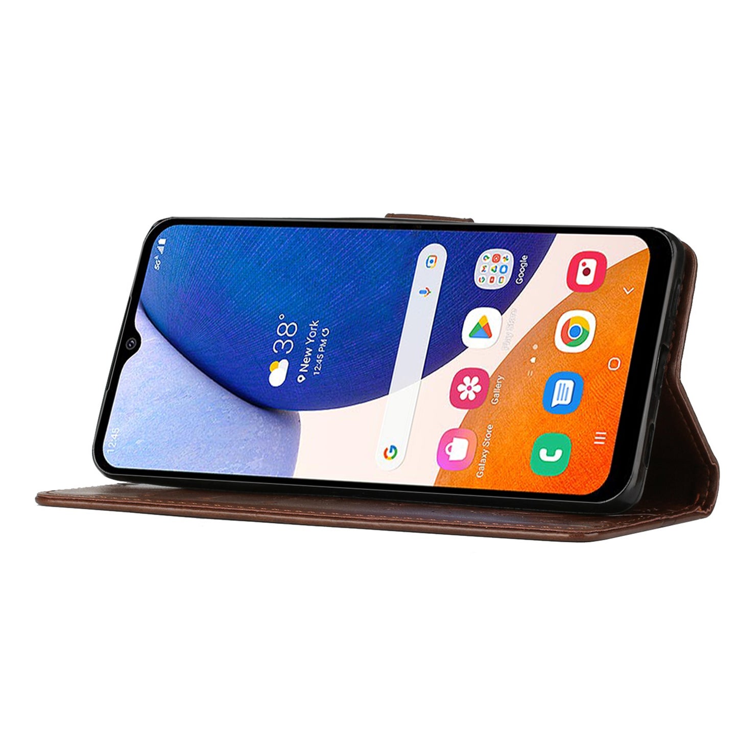 Uniqkart for Samsung Galaxy M14 5G Imprinted Butterflies PU Leather Phone Case Wallet Cover Stand with Strap - Brown
