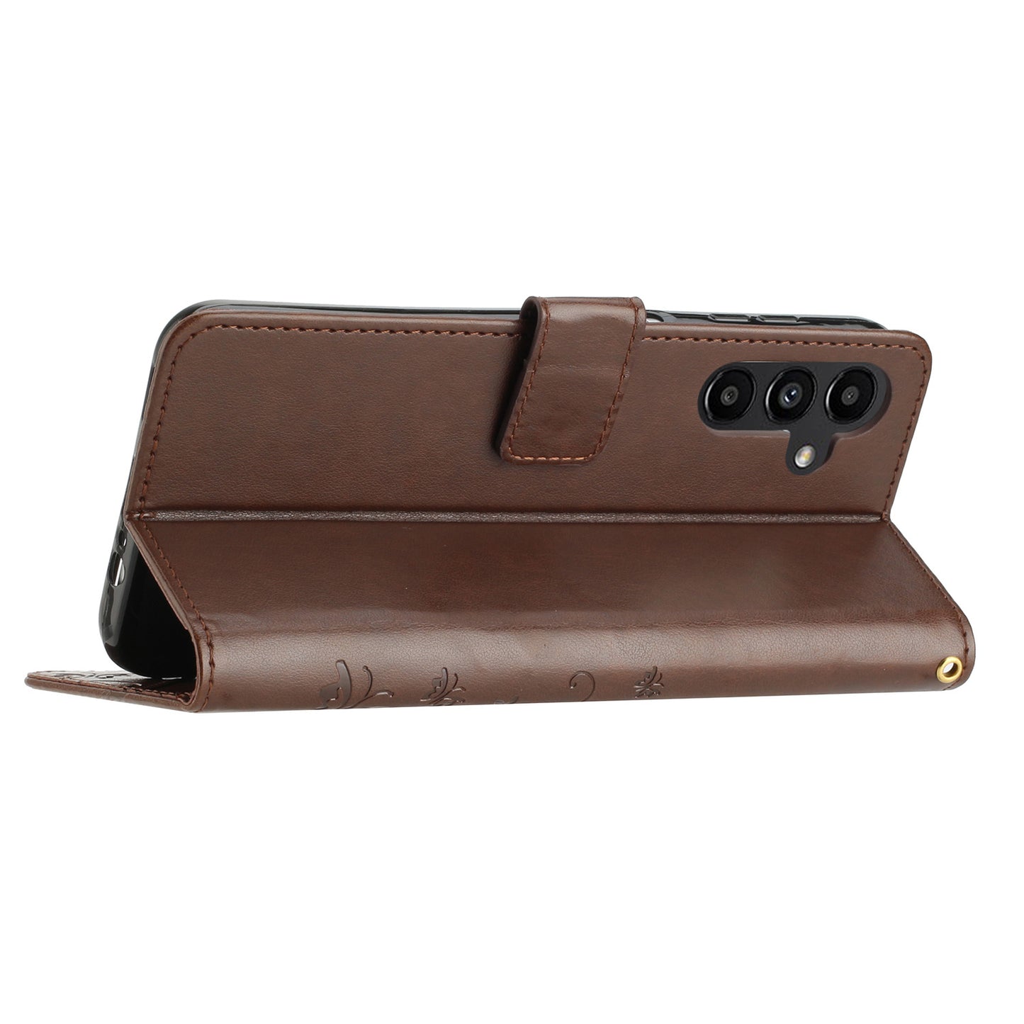 Uniqkart for Samsung Galaxy M14 5G Imprinted Butterflies PU Leather Phone Case Wallet Cover Stand with Strap - Brown