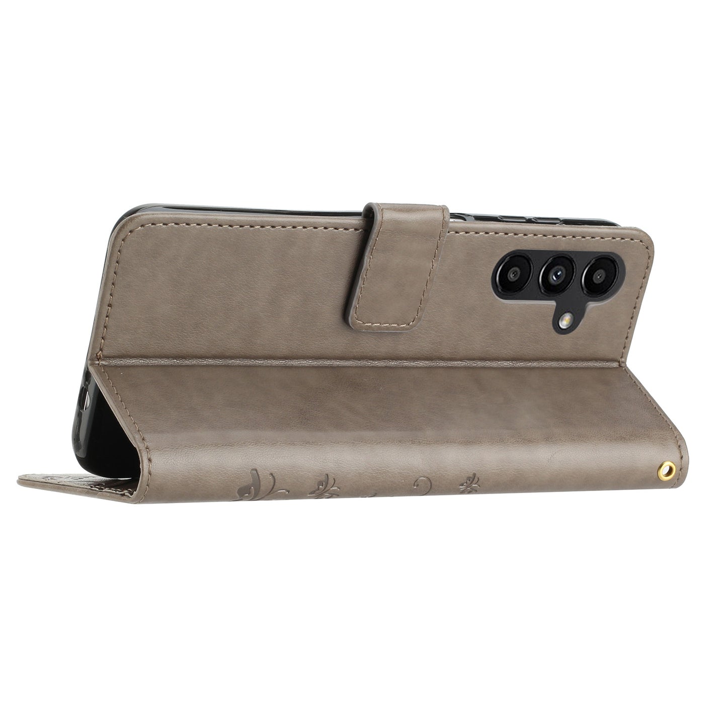 Uniqkart for Samsung Galaxy M14 5G Imprinted Butterflies PU Leather Phone Case Wallet Cover Stand with Strap - Grey