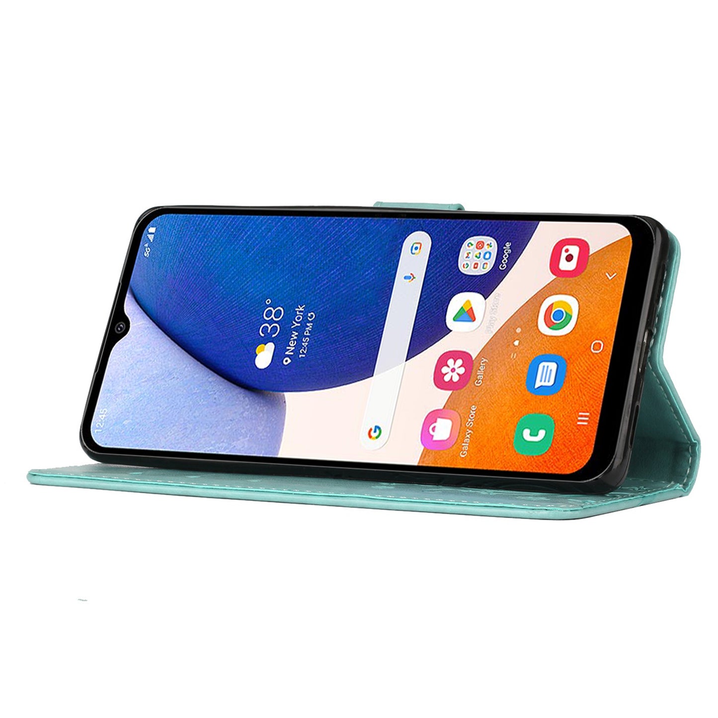 Uniqkart for Samsung Galaxy M14 5G Imprinted Butterflies PU Leather Phone Case Wallet Cover Stand with Strap - Baby Blue