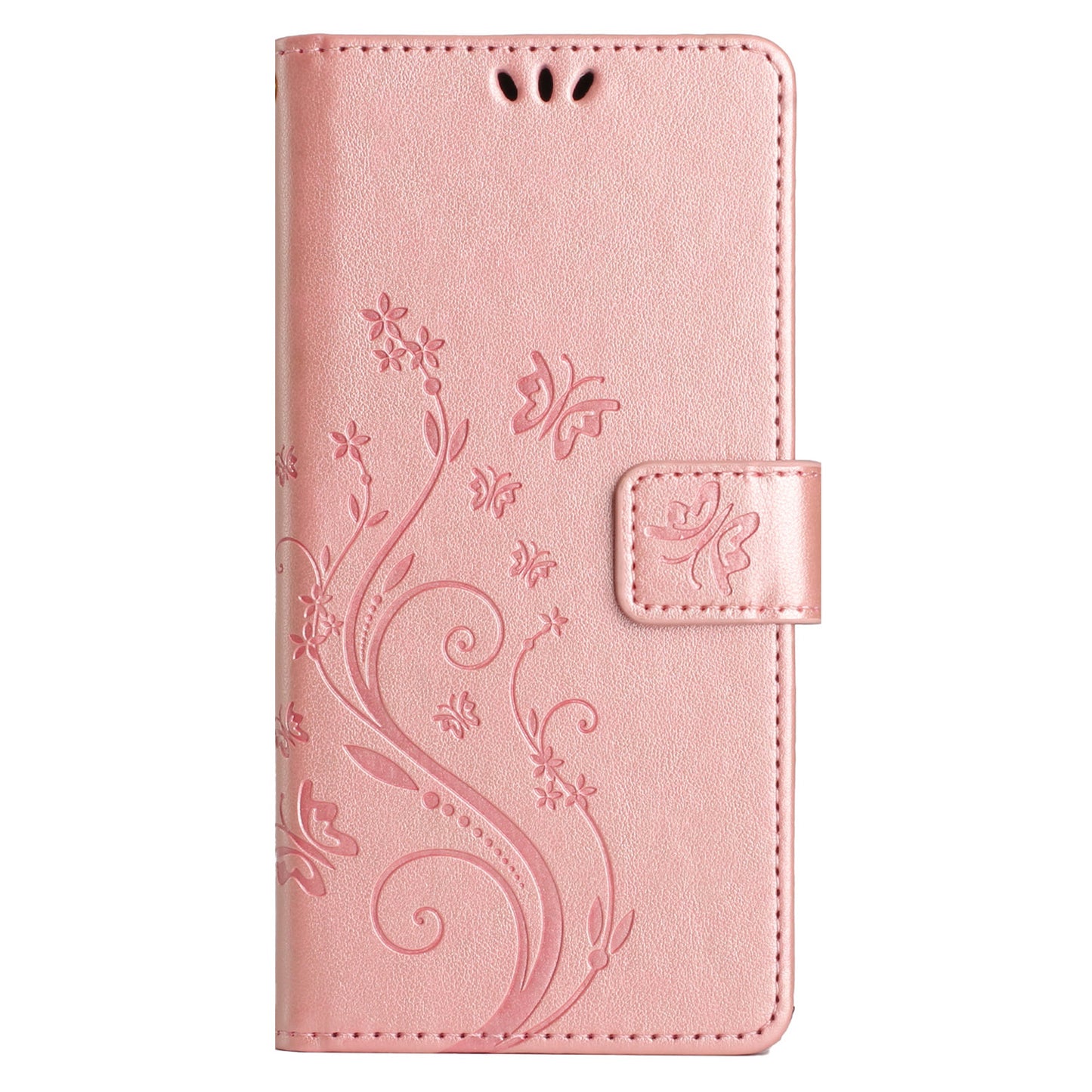 Uniqkart for Samsung Galaxy M14 5G Imprinted Butterflies PU Leather Phone Case Wallet Cover Stand with Strap - Rose Gold