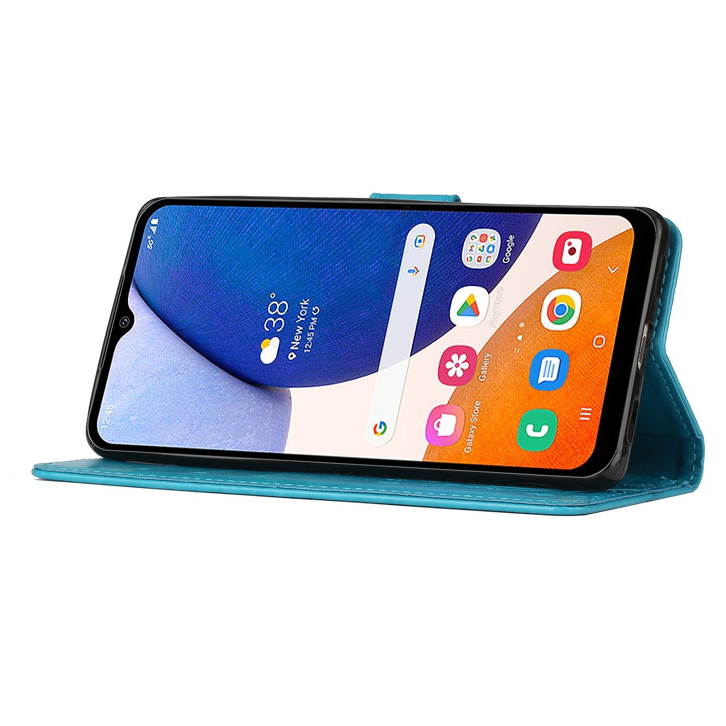 Uniqkart for Samsung Galaxy M14 5G Imprinted Butterflies PU Leather Phone Case Wallet Cover Stand with Strap - Blue