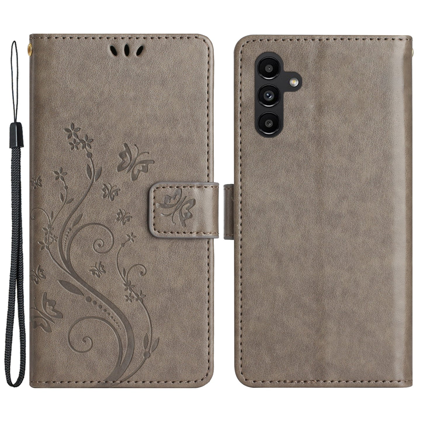 Uniqkart for Samsung Galaxy M54 5G / F54 5G Phone Case Imprinted Butterflies PU Leather Wallet Cover Stand with Strap - Grey