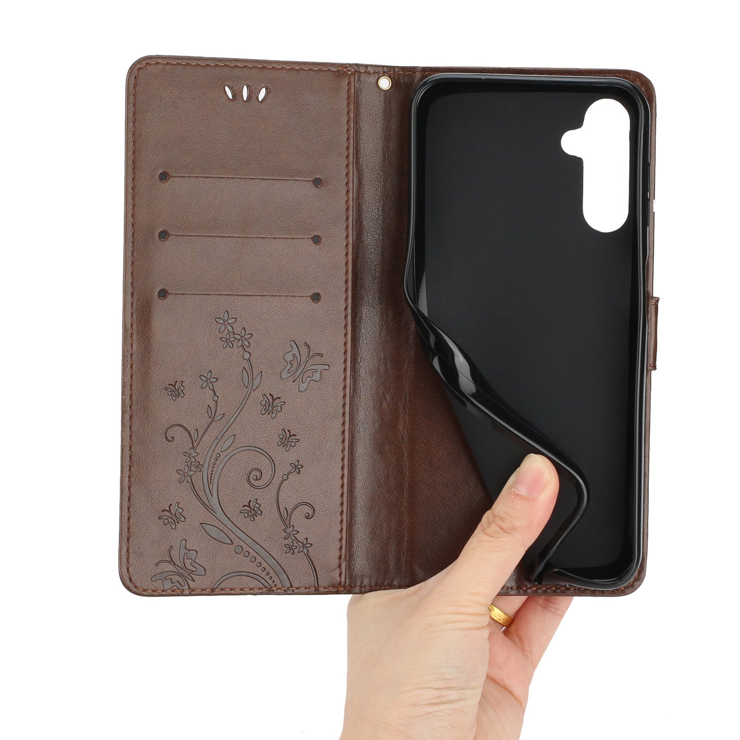 Uniqkart for Samsung Galaxy M54 5G / F54 5G Phone Case Imprinted Butterflies PU Leather Wallet Cover Stand with Strap - Brown