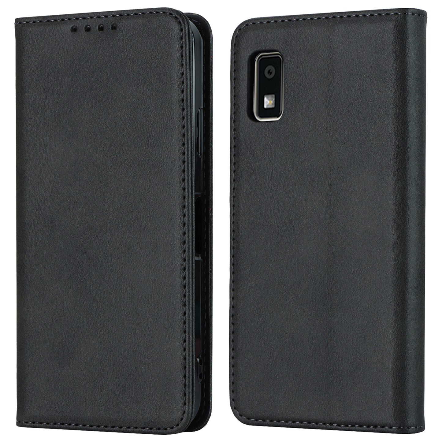 Calf Texture PU Leather Case for Sharp Aquos Wish3 Shockproof Stand Wallet Phone Cover - Black