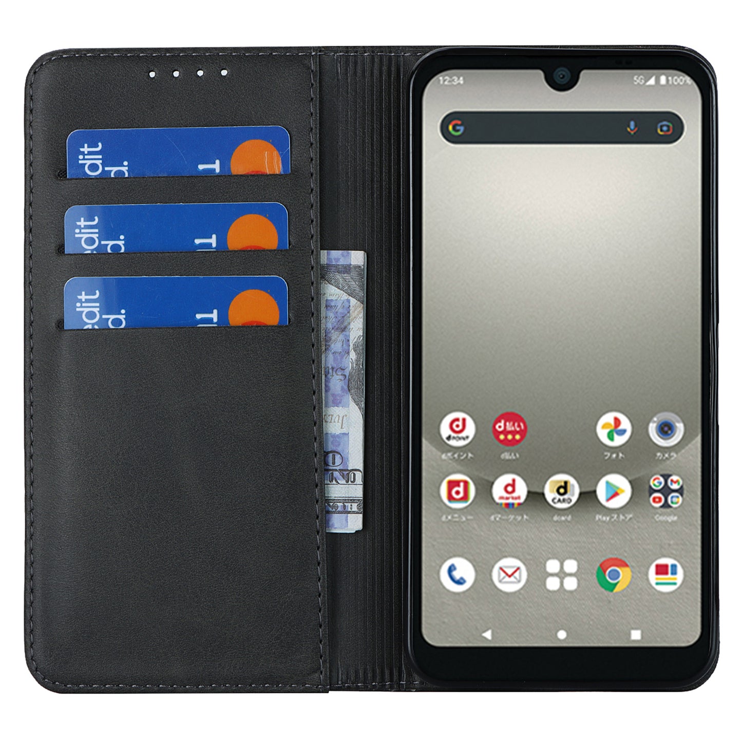 Calf Texture PU Leather Case for Sharp Aquos Wish3 Shockproof Stand Wallet Phone Cover - Black