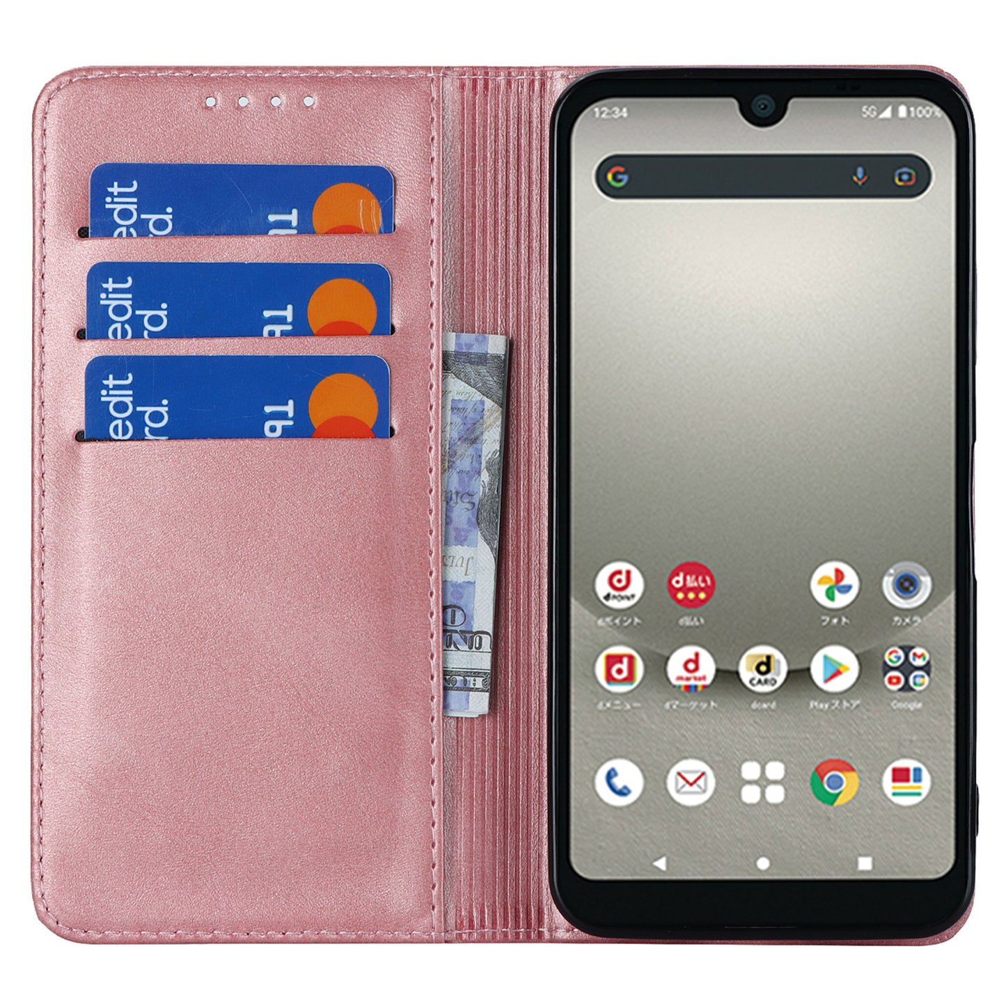 Calf Texture PU Leather Case for Sharp Aquos Wish3 Shockproof Stand Wallet Phone Cover - Rose Gold