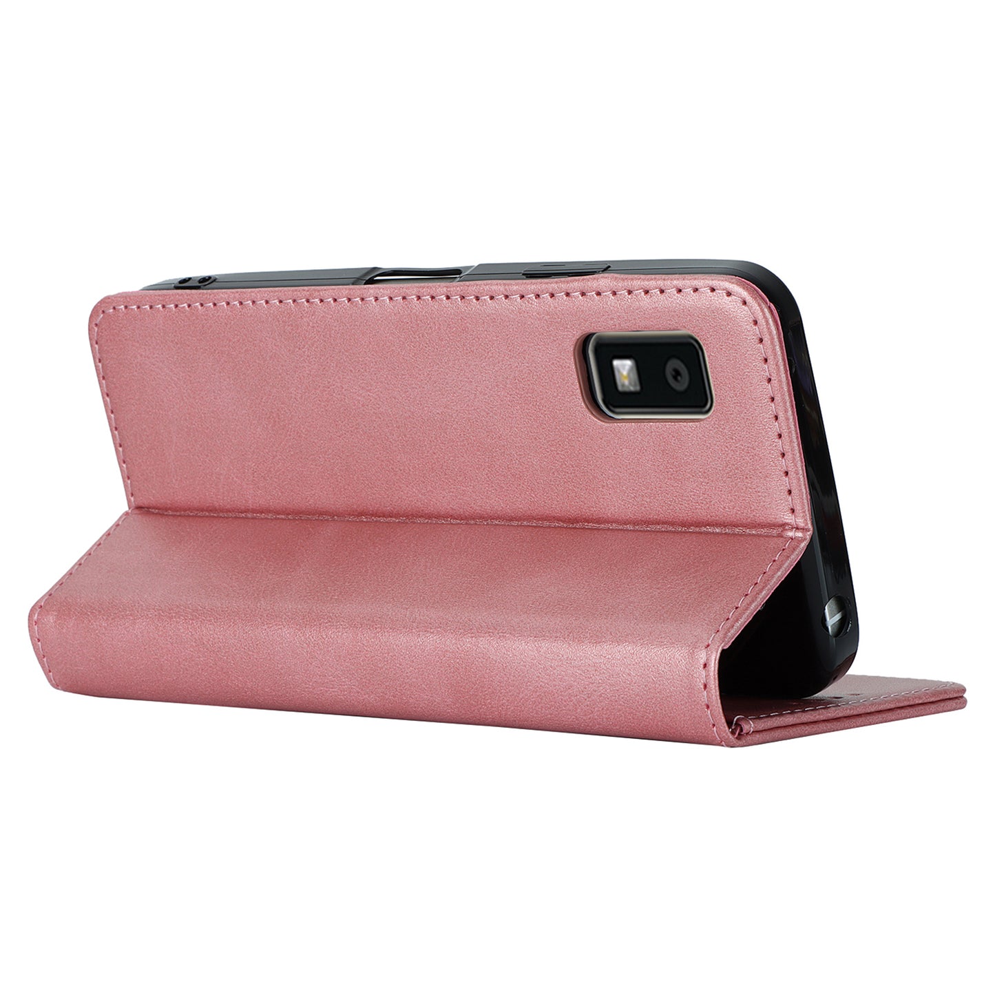 Calf Texture PU Leather Case for Sharp Aquos Wish3 Shockproof Stand Wallet Phone Cover - Rose Gold
