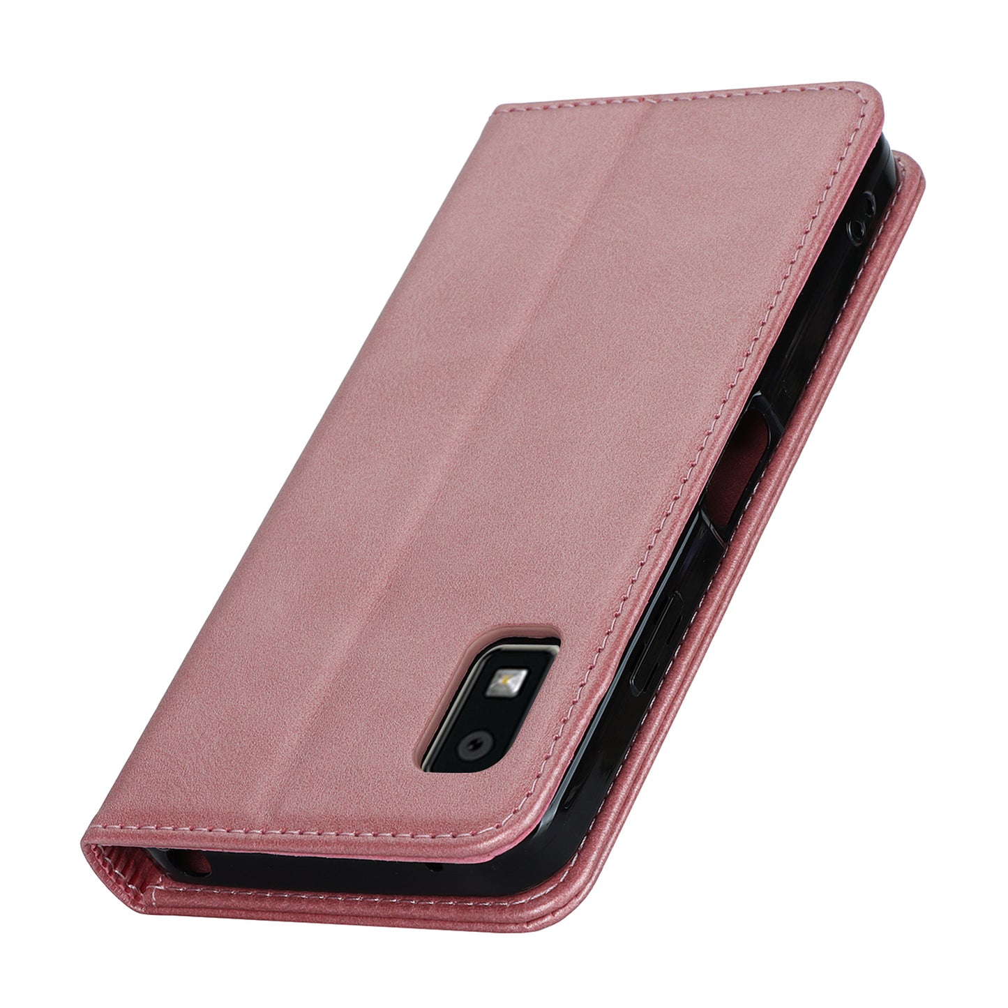 Calf Texture PU Leather Case for Sharp Aquos Wish3 Shockproof Stand Wallet Phone Cover - Rose Gold