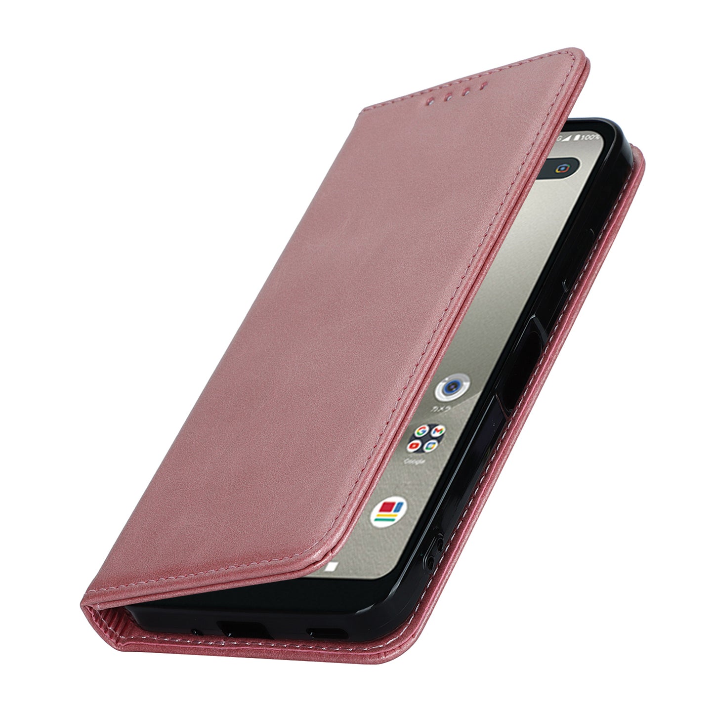 Calf Texture PU Leather Case for Sharp Aquos Wish3 Shockproof Stand Wallet Phone Cover - Rose Gold