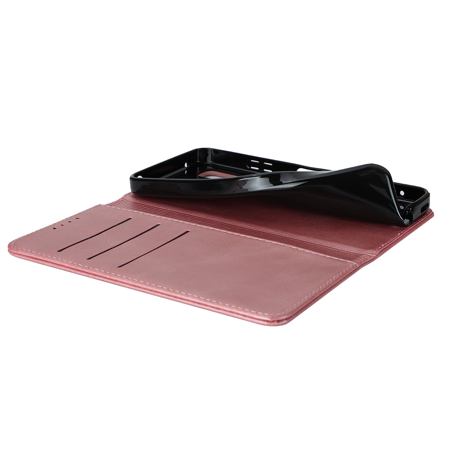 Calf Texture PU Leather Case for Sharp Aquos Wish3 Shockproof Stand Wallet Phone Cover - Rose Gold