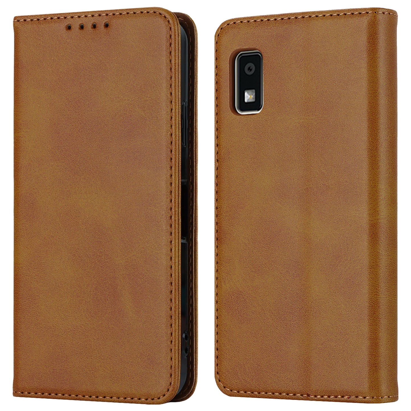 Calf Texture PU Leather Case for Sharp Aquos Wish3 Shockproof Stand Wallet Phone Cover - Light Brown