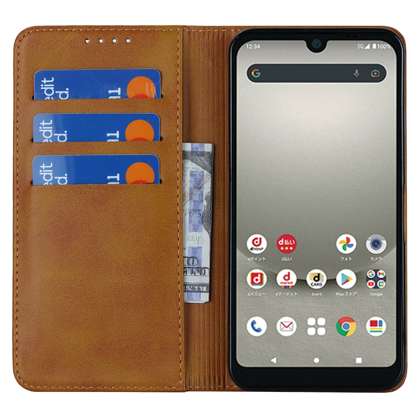 Calf Texture PU Leather Case for Sharp Aquos Wish3 Shockproof Stand Wallet Phone Cover - Light Brown