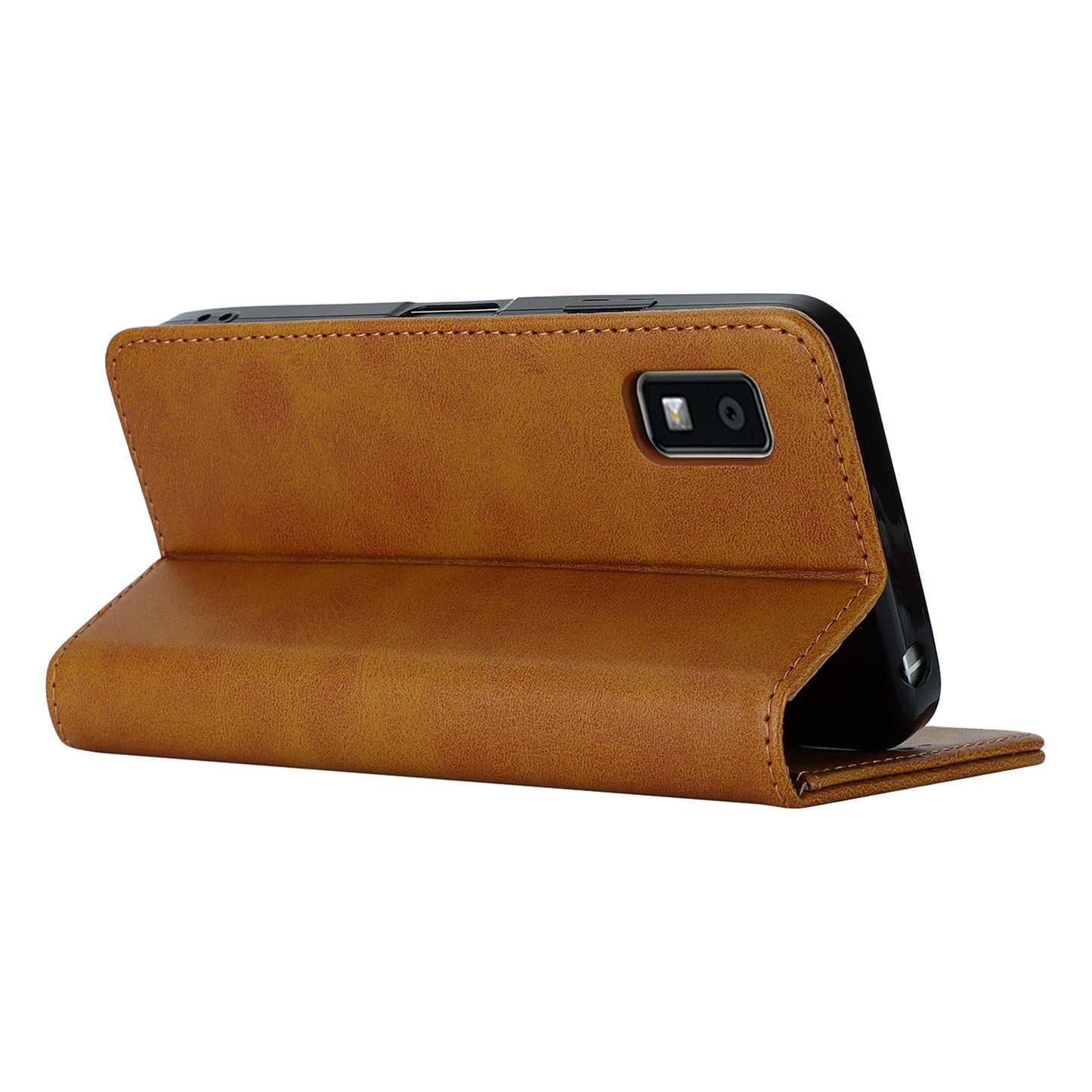 Calf Texture PU Leather Case for Sharp Aquos Wish3 Shockproof Stand Wallet Phone Cover - Light Brown