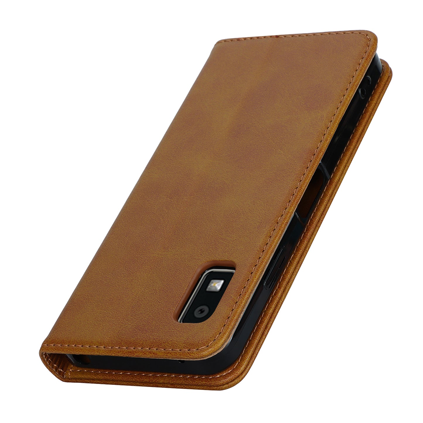 Calf Texture PU Leather Case for Sharp Aquos Wish3 Shockproof Stand Wallet Phone Cover - Light Brown