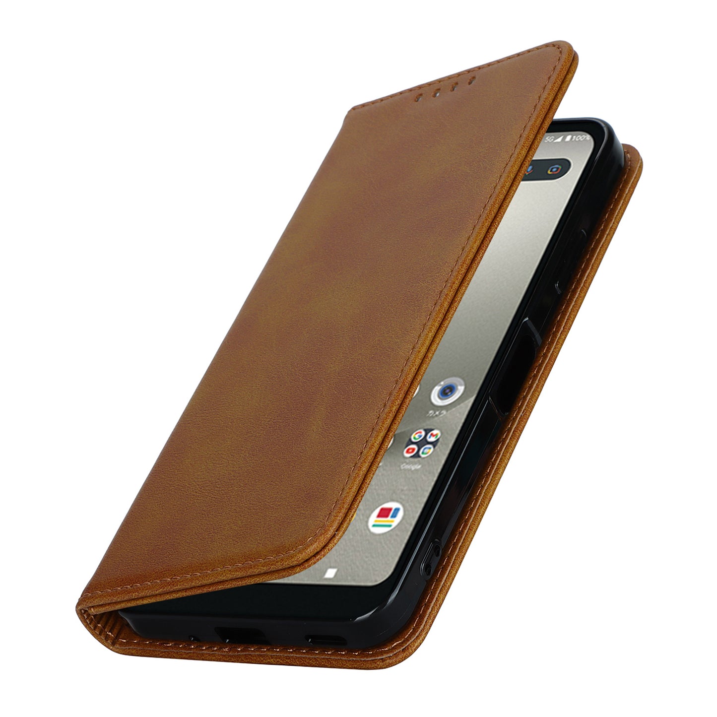 Calf Texture PU Leather Case for Sharp Aquos Wish3 Shockproof Stand Wallet Phone Cover - Light Brown