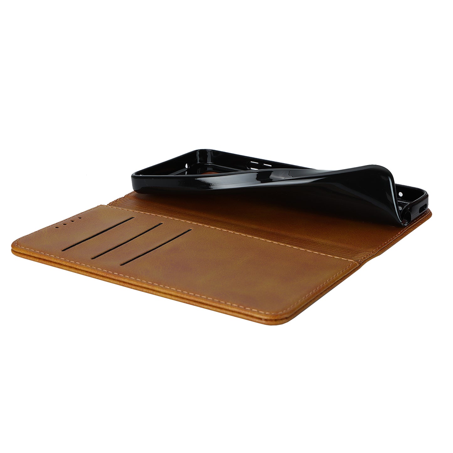 Calf Texture PU Leather Case for Sharp Aquos Wish3 Shockproof Stand Wallet Phone Cover - Light Brown