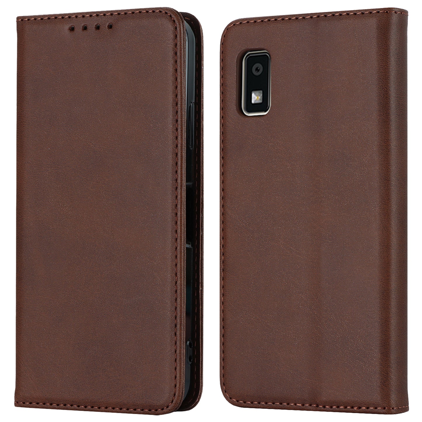 Calf Texture PU Leather Case for Sharp Aquos Wish3 Shockproof Stand Wallet Phone Cover - Dark Brown