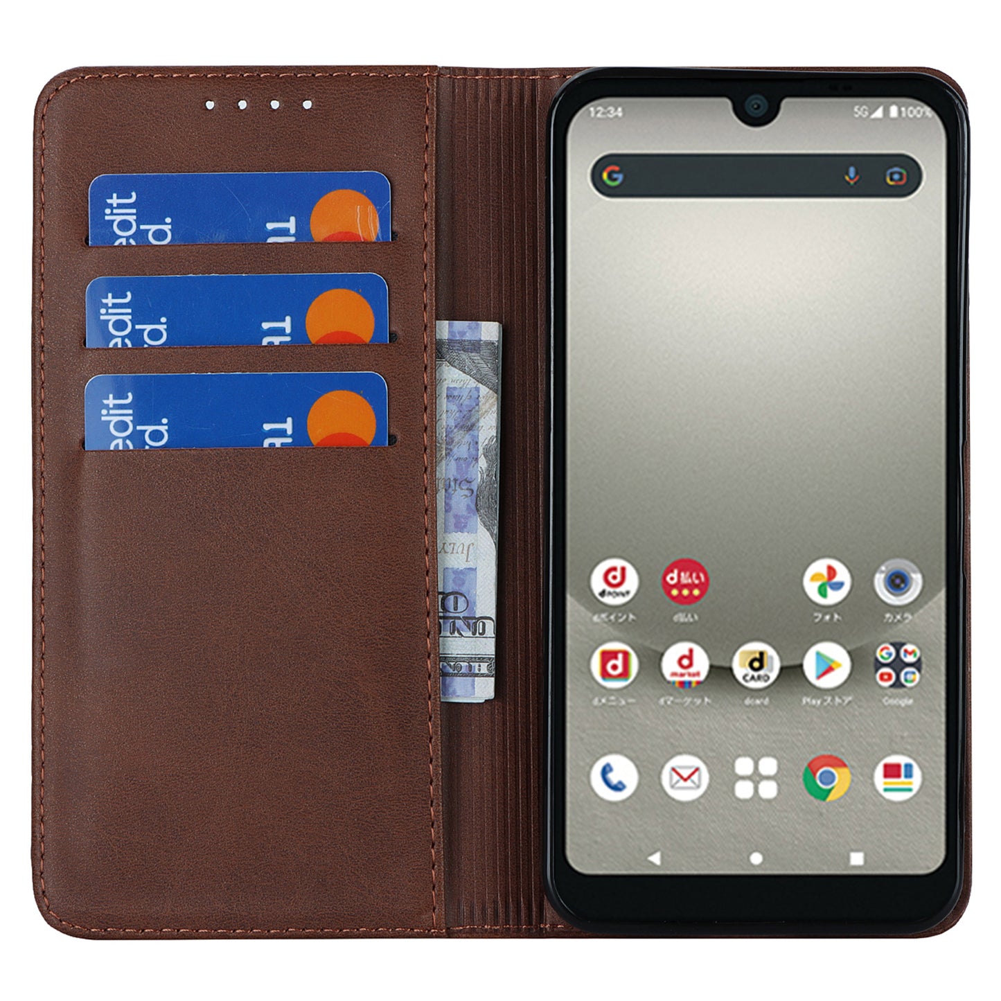 Calf Texture PU Leather Case for Sharp Aquos Wish3 Shockproof Stand Wallet Phone Cover - Dark Brown