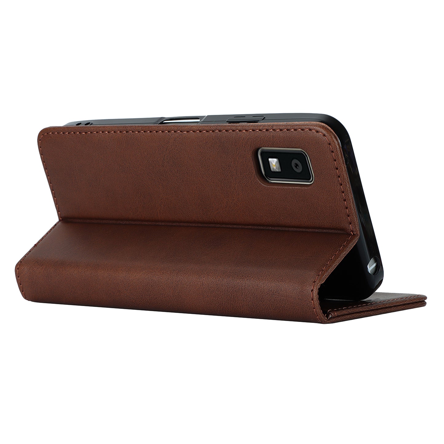 Calf Texture PU Leather Case for Sharp Aquos Wish3 Shockproof Stand Wallet Phone Cover - Dark Brown