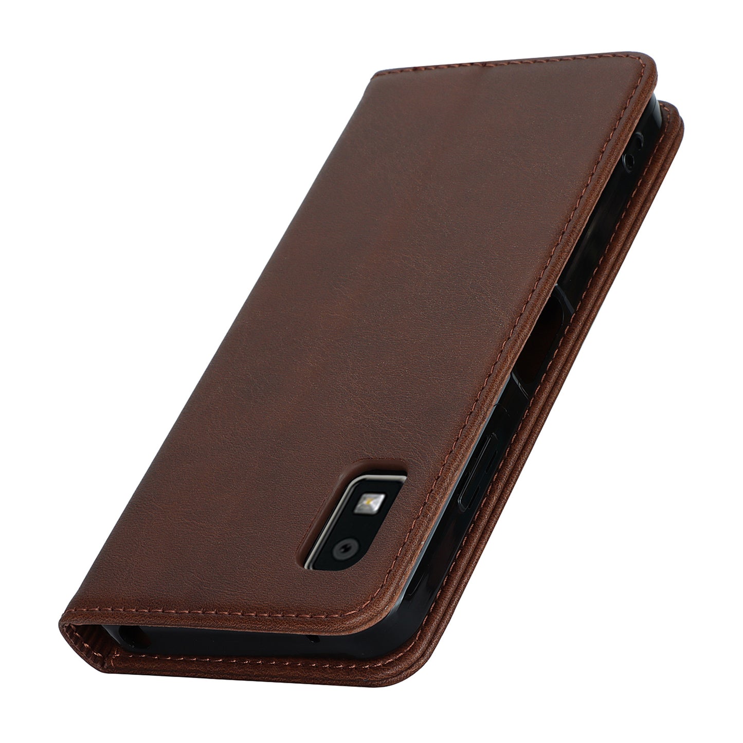 Calf Texture PU Leather Case for Sharp Aquos Wish3 Shockproof Stand Wallet Phone Cover - Dark Brown